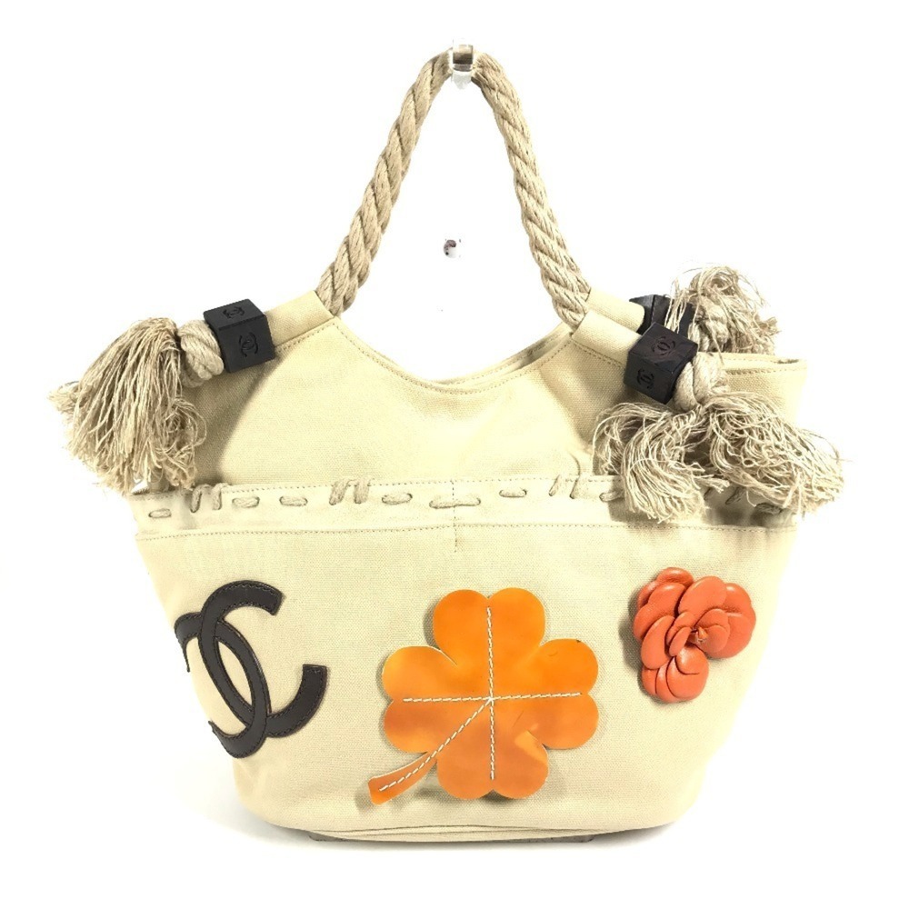 CHANEL Cream Canvas Logo Shoulder Bag